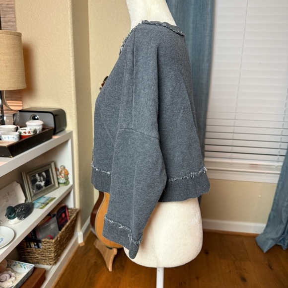 Derek Lam 10 Crosby Gray Cropped Frayed Sweatshirt Sz 2 - Picture 2 of 7